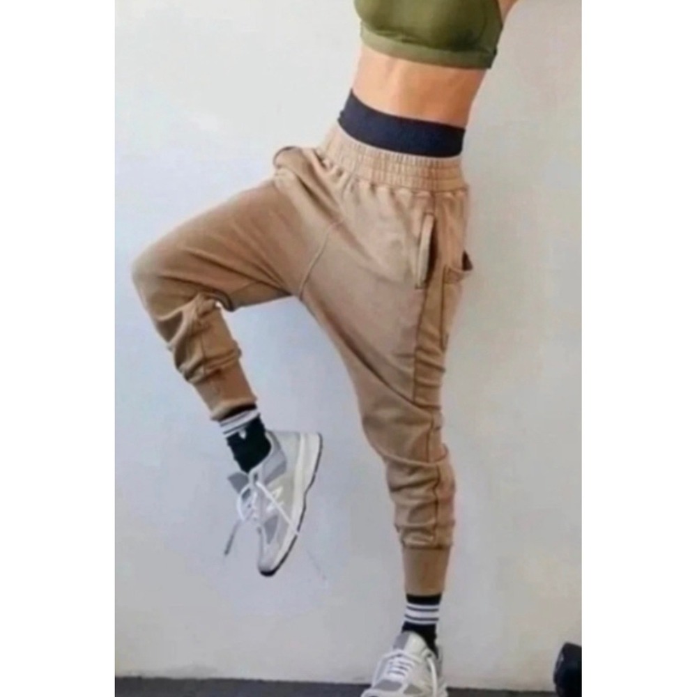 Free People FP Movement Prajna Harem Joggers Tan Khaki Drop Crotch Pants Small